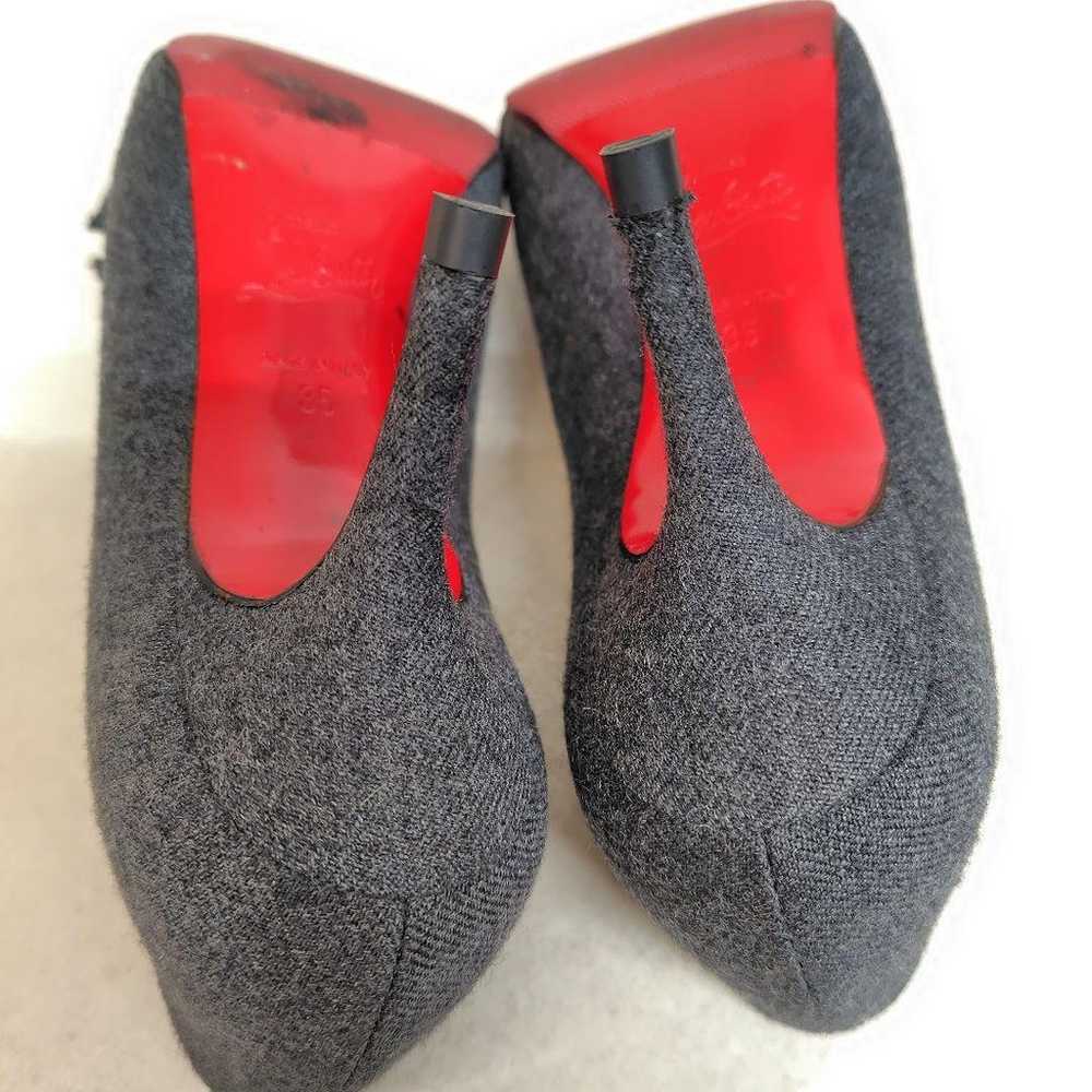 Louboutin Pumps 22cm Wool Charcoal Ribbon Open Toe - image 9