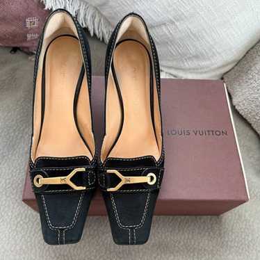 Authentic Louis Vuitton Nubuck Black Loafer Heels 