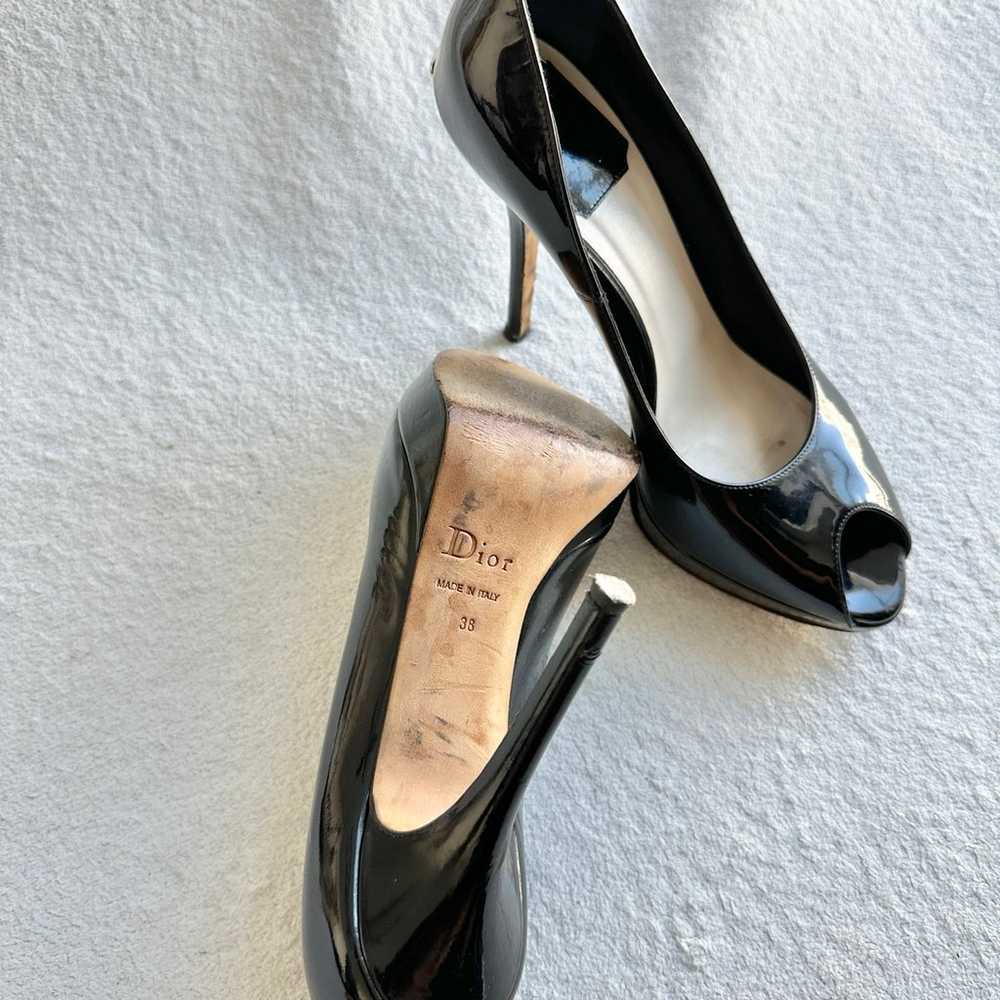 Christian Dior Peep Toe Patent Leather Pumps 38 U… - image 12