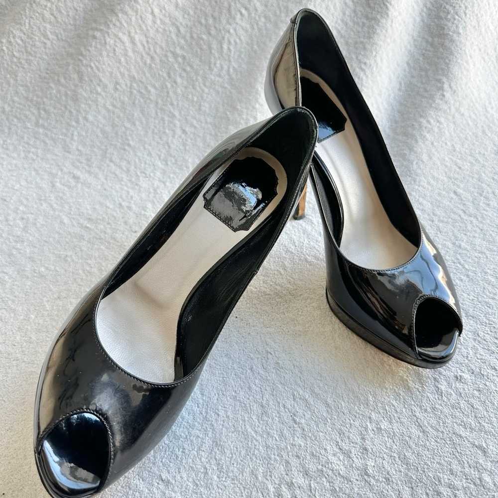 Christian Dior Peep Toe Patent Leather Pumps 38 U… - image 1