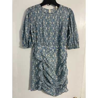 Olivaceous blue floral ruffle cotton mini dress si