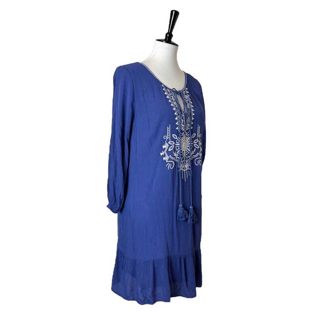 ENTRO Dress Boho Shift Embroidered Ruffle Tassel … - image 2