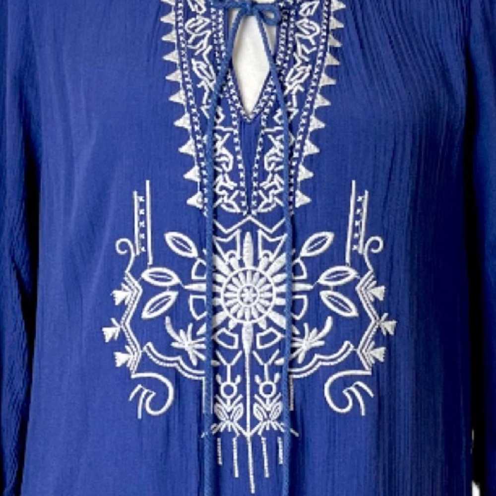 ENTRO Dress Boho Shift Embroidered Ruffle Tassel … - image 9