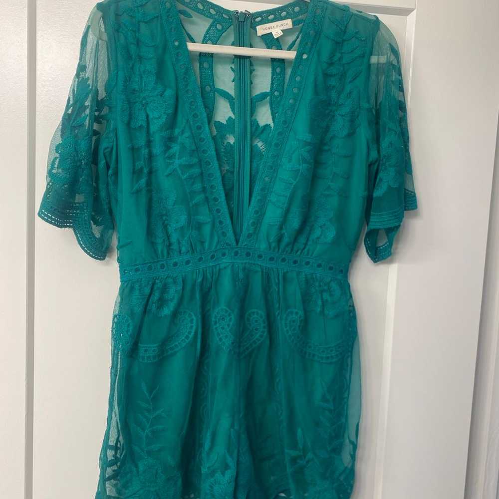 Honey Punch Lace Romper Green - image 2