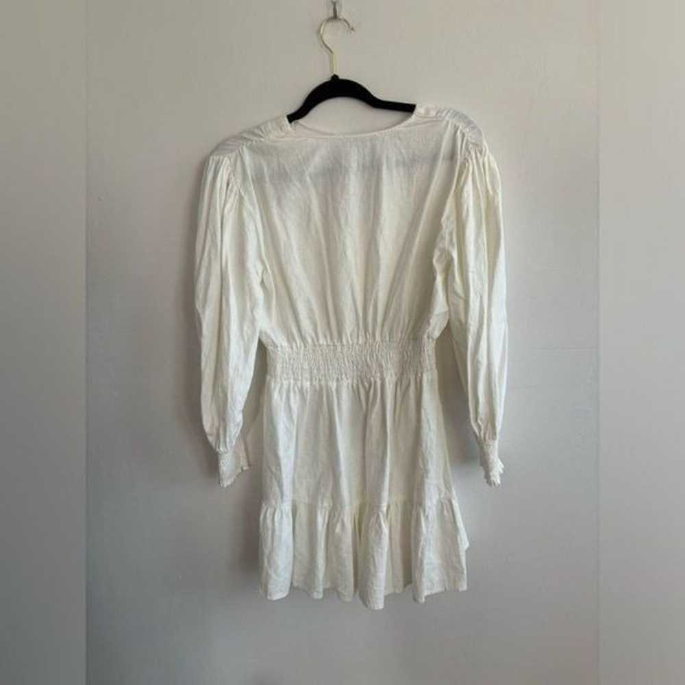 Zara Large White Linen Long Sleeve Mini Boho Dress - image 6