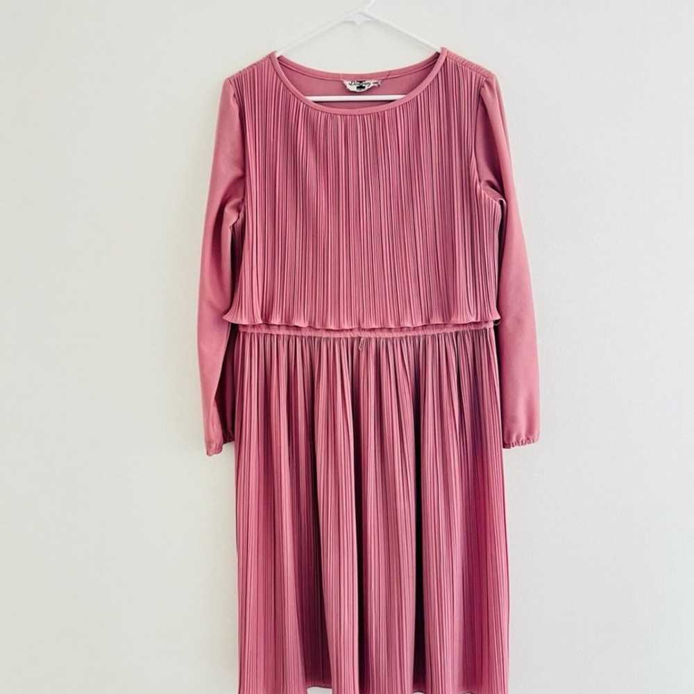 Vintage 80s Discovery Pink Pleated Long Sleeve Mi… - image 1