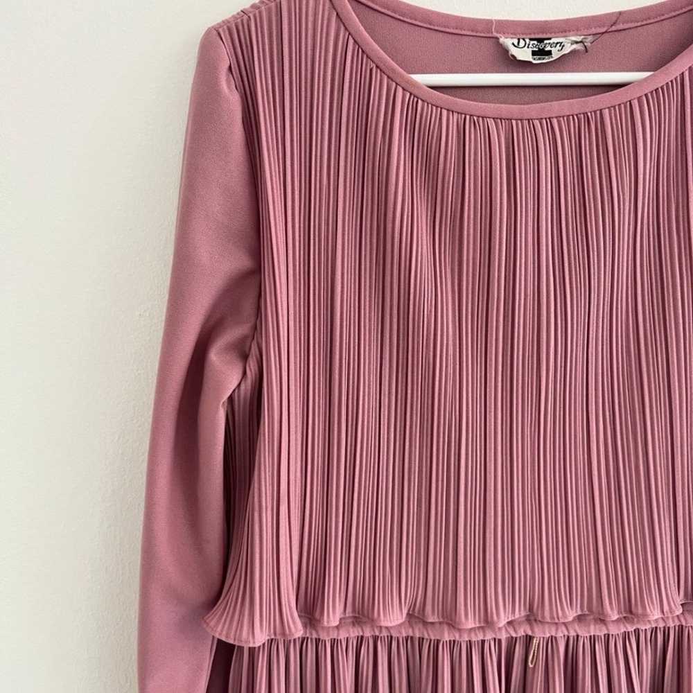 Vintage 80s Discovery Pink Pleated Long Sleeve Mi… - image 2