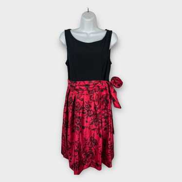 Jessica howard black sleeveless red spun satin fl… - image 1