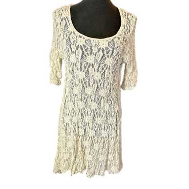 Surrealist Cream Lace Tunic Top Large