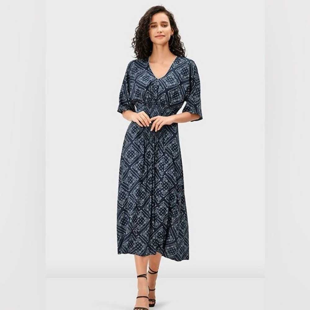 eshakti Blue Tile Print Rayon Smocked Waist Dress… - image 4