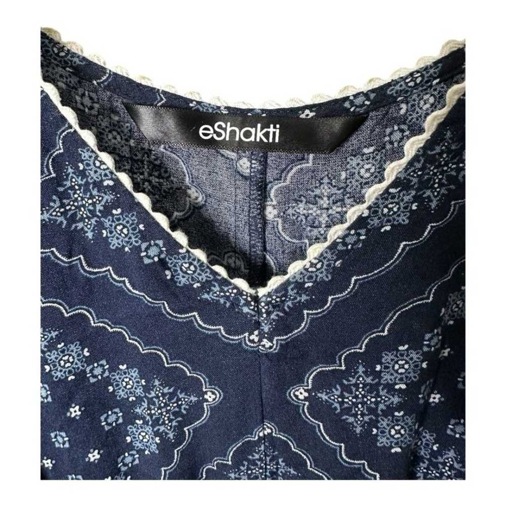 eshakti Blue Tile Print Rayon Smocked Waist Dress… - image 5