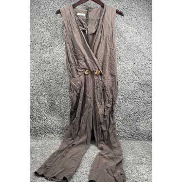 MNG Basics Womens Wide Leg V Neck Jumpsuits Brown 