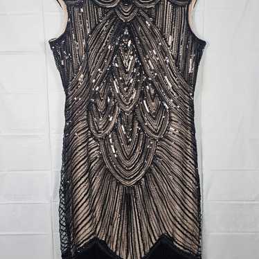 Black and Gold Sequined 1920s Flapper/Gatsby Dres… - image 1