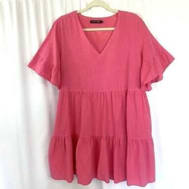 FancyInn Pink Shift Tiered Dress Sz Xl Pockets Sid