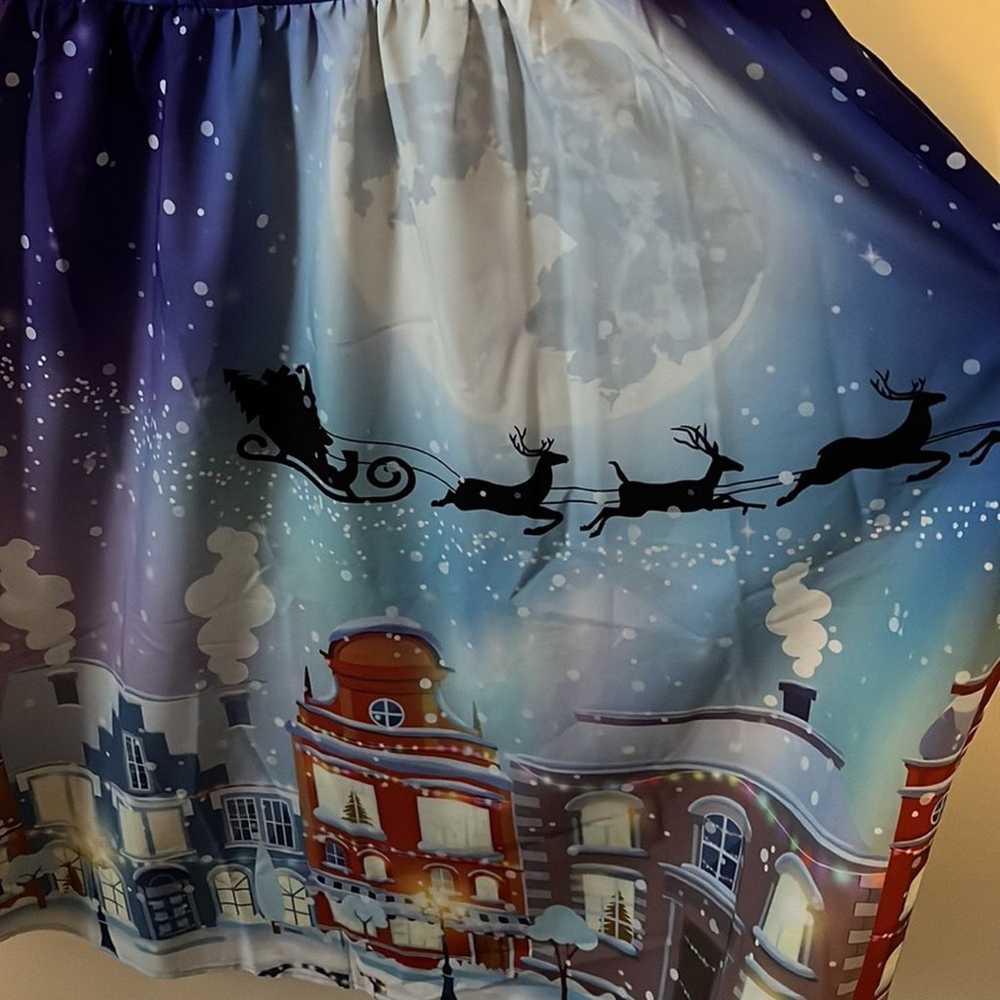 Christmas Scene Santa Reindeer over town dress - image 2