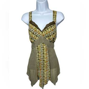 Vintage Y2K Babydoll Tank Top Size M Yellow Green… - image 1