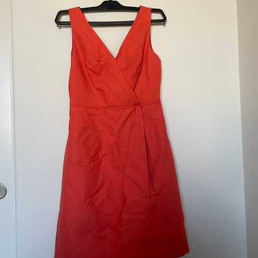 J Crew Coral Orange Pleated Sleeveless Dress - image 1