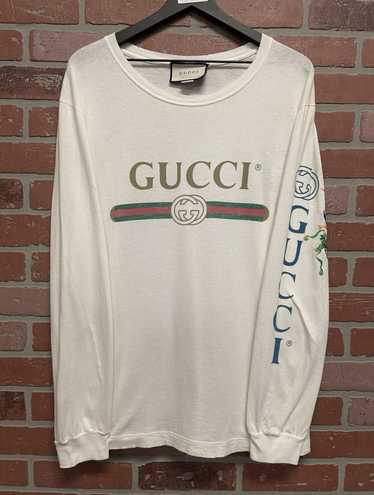 Gucci Size M - Gucci White Logo Print Cotton Drago