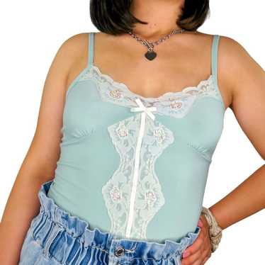 Y2k Rave Baby Blue Lace Cami Coquette Small Vintag