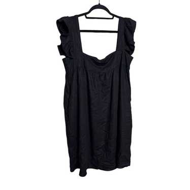 OPT Size L Black Sheath Apron Ruffle Sleeve Dress… - image 1