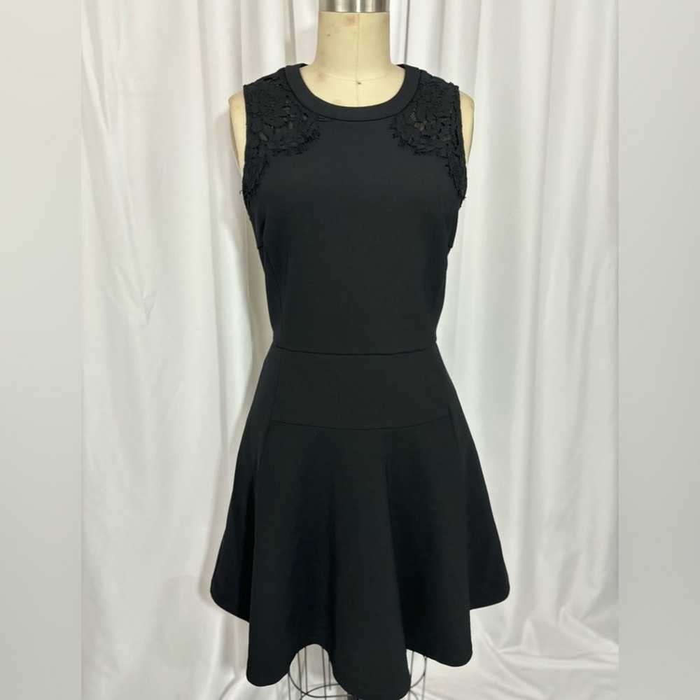 Madewell Black Lace Flared Sleeveless Knit Dress … - image 1