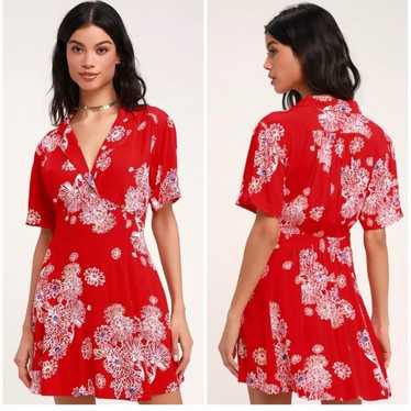 FREE PEOPLE Red Blue Hawaii Mini Red Floral Dress 