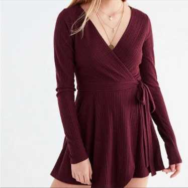 URBAN Outfitters Burgundy Wrap Romper Size Small - image 1