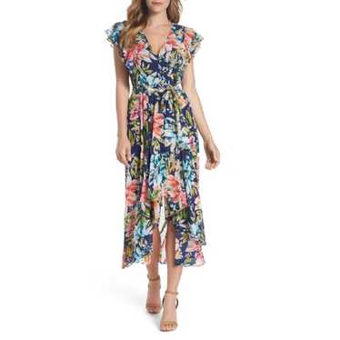 Eliza J Ruffle Floral Faux Wrap High Low Midi Dre… - image 1