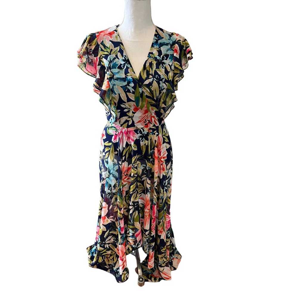 Eliza J Ruffle Floral Faux Wrap High Low Midi Dre… - image 2