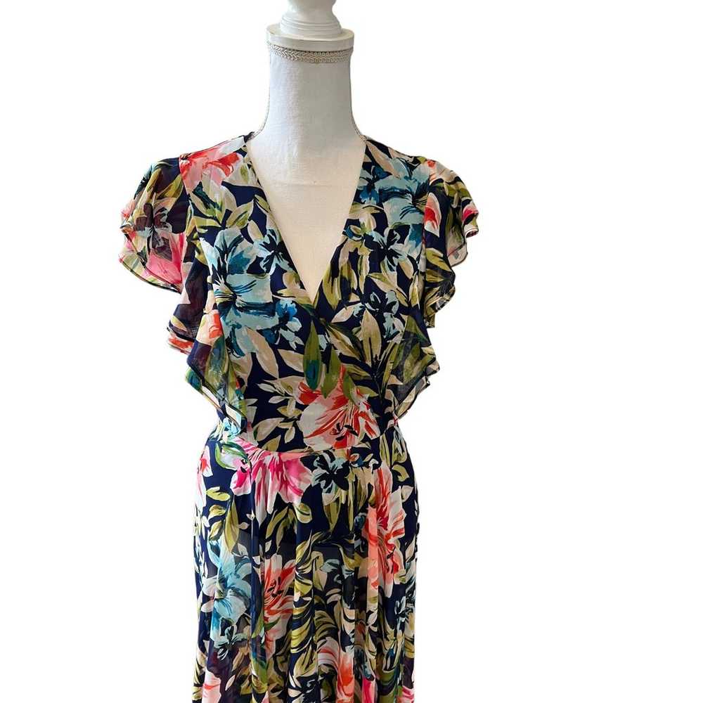 Eliza J Ruffle Floral Faux Wrap High Low Midi Dre… - image 3