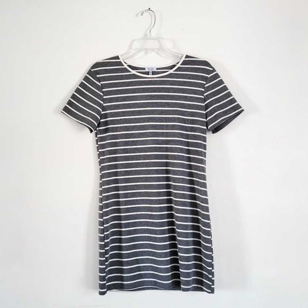 Tobi Striped Ringer T Shirt Dress‎ Small Gray Whi… - image 3