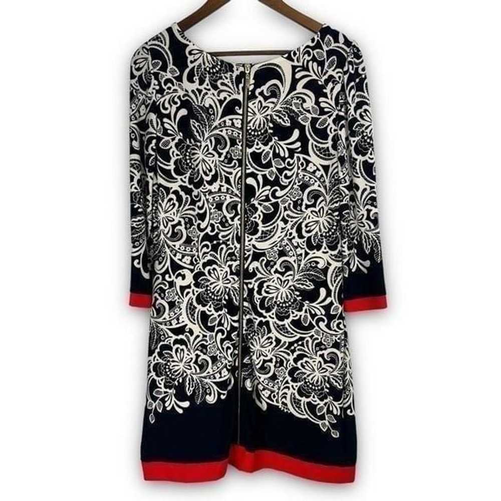 Eliza J Black White Red Floral Half Sleeve Scoop … - image 2