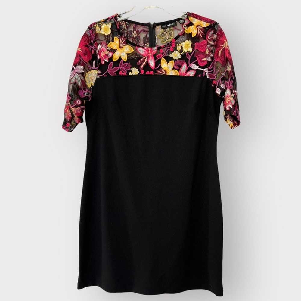 Nina Leonard Embroidered Floral Shoulder Black Dr… - image 1