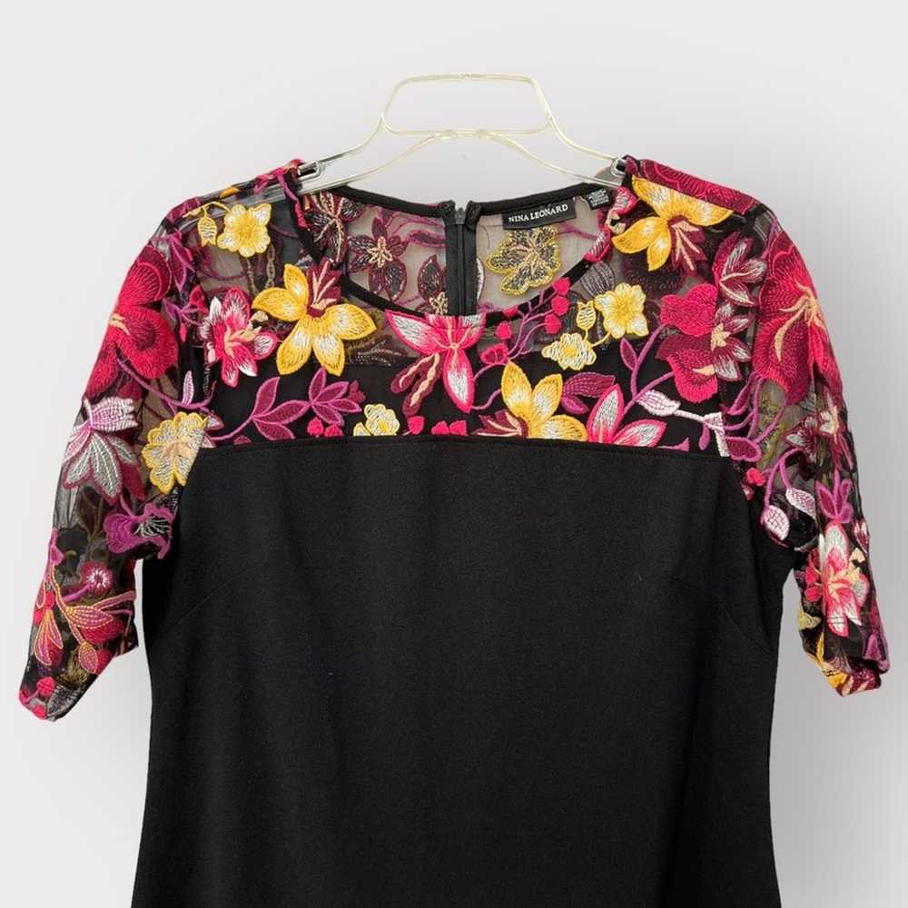 Nina Leonard Embroidered Floral Shoulder Black Dr… - image 3