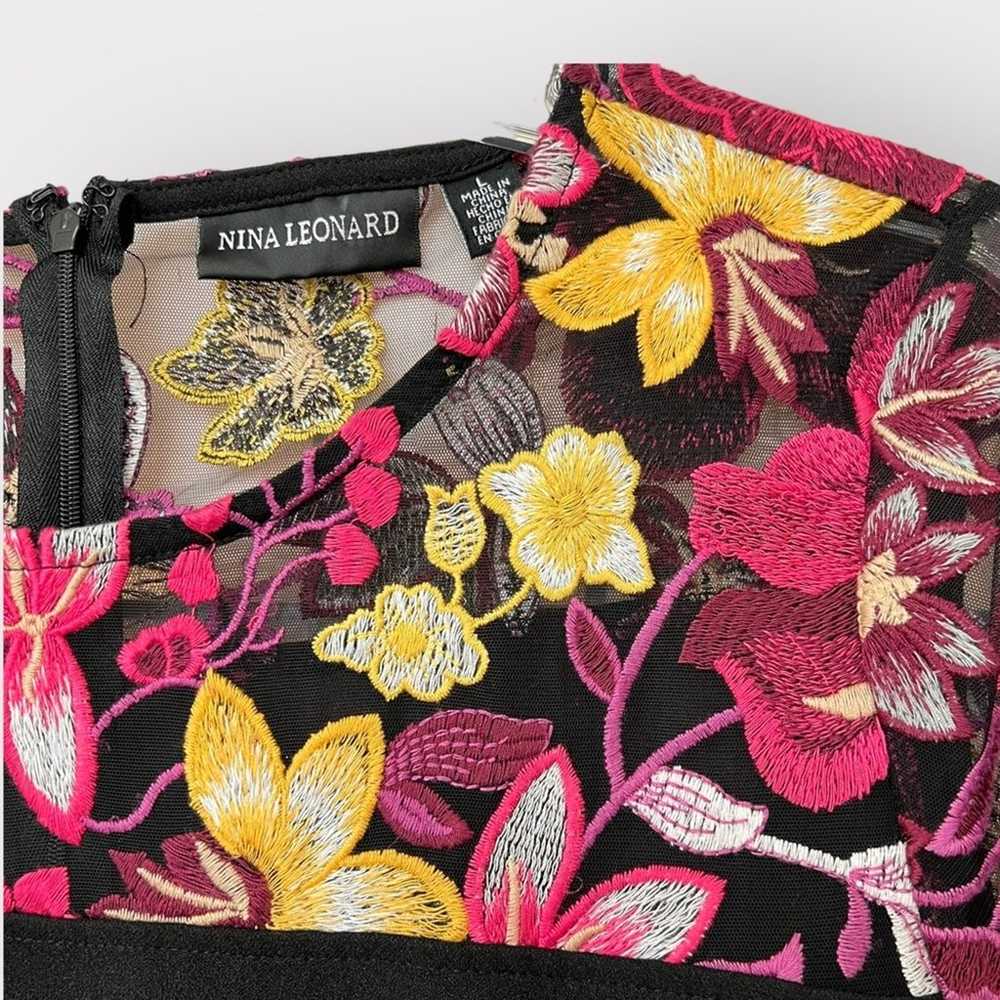 Nina Leonard Embroidered Floral Shoulder Black Dr… - image 4