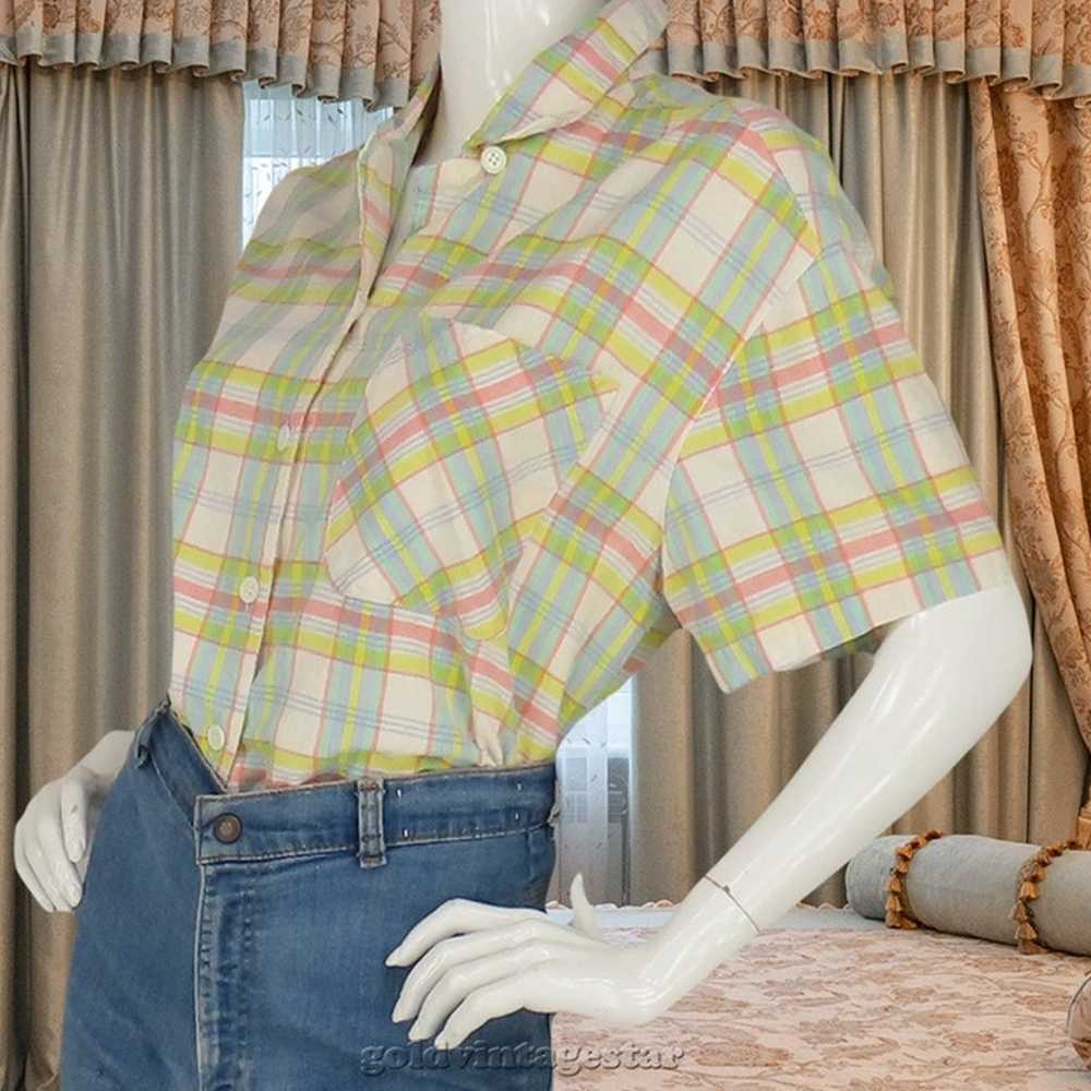 90s Vintage Pastel Crop Top Shirt M - image 1