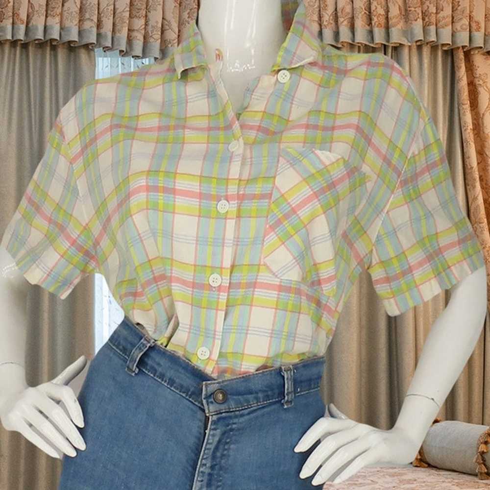 90s Vintage Pastel Crop Top Shirt M - image 2