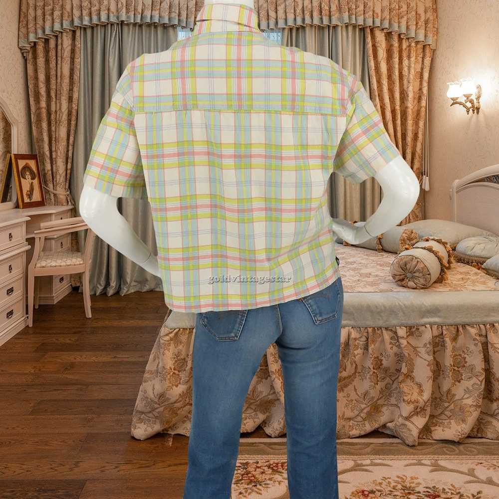 90s Vintage Pastel Crop Top Shirt M - image 7