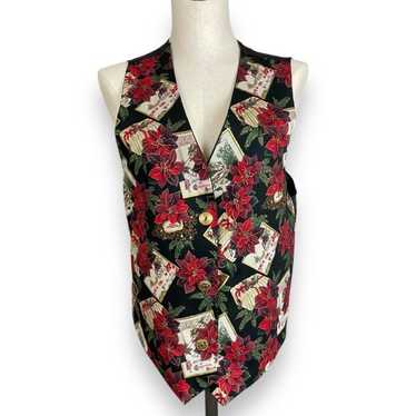 Vintage Christmas Vest Women Poinsettia Flowers H… - image 1