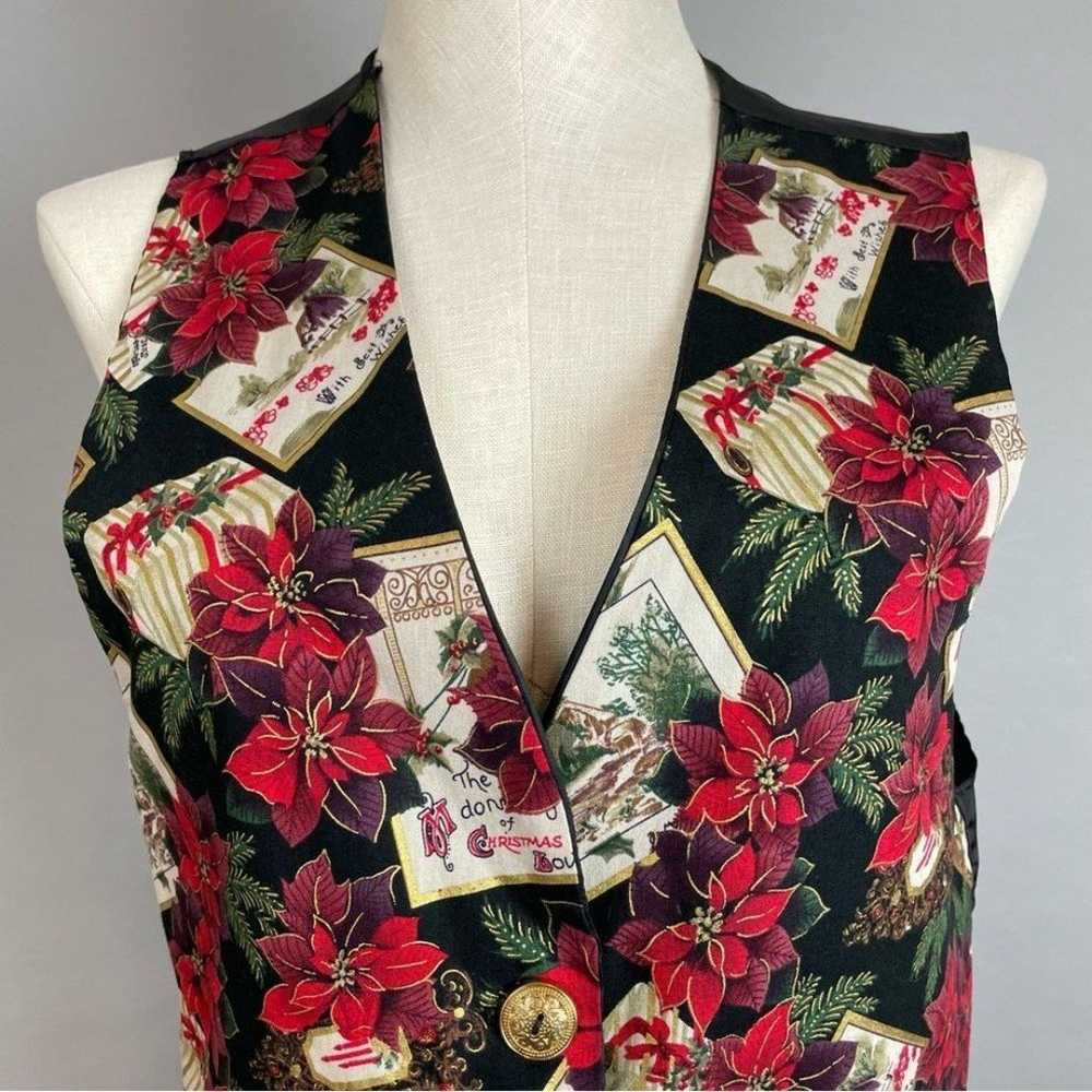 Vintage Christmas Vest Women Poinsettia Flowers H… - image 2