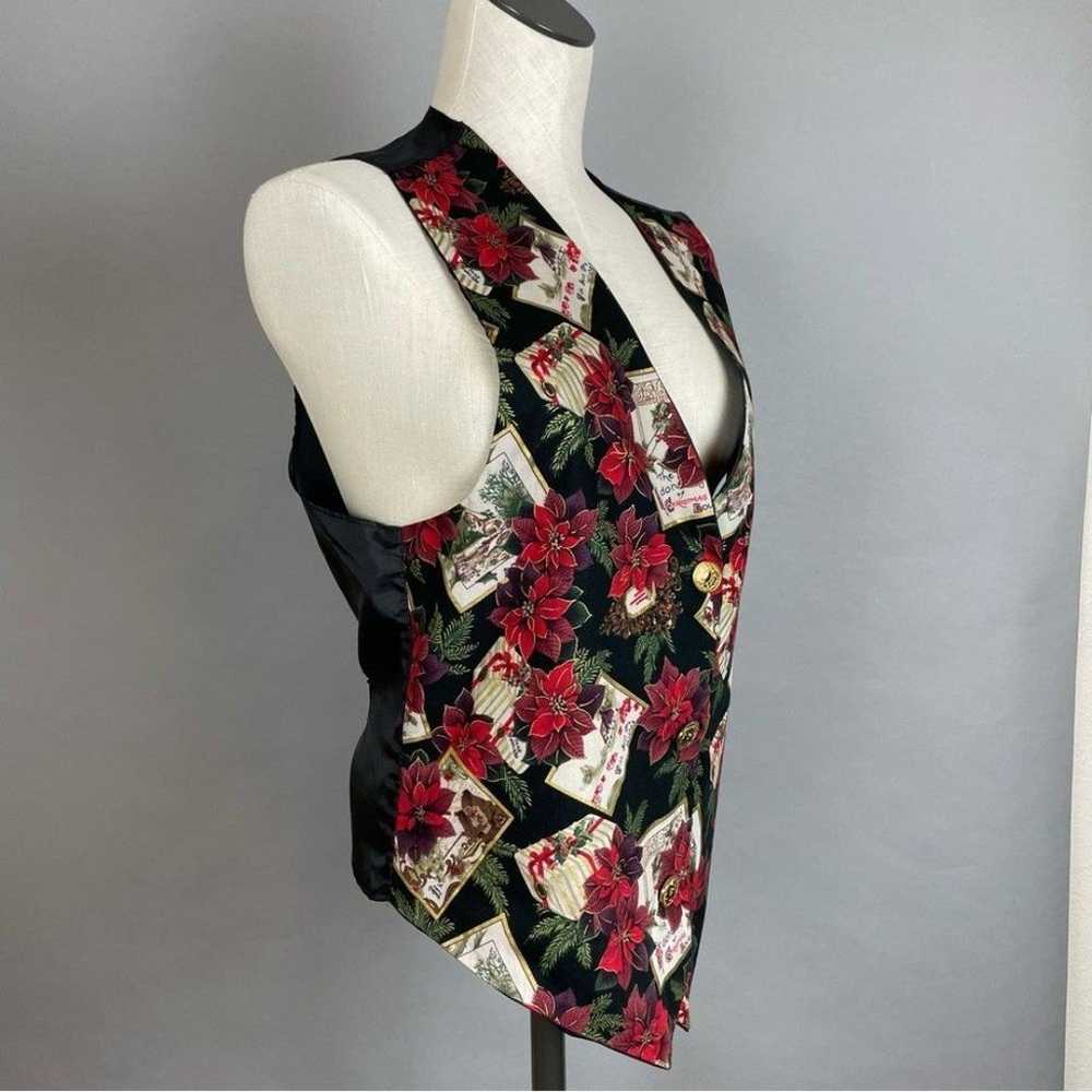 Vintage Christmas Vest Women Poinsettia Flowers H… - image 9