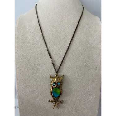 Vintage Vintage owl necklace gold tone - image 1