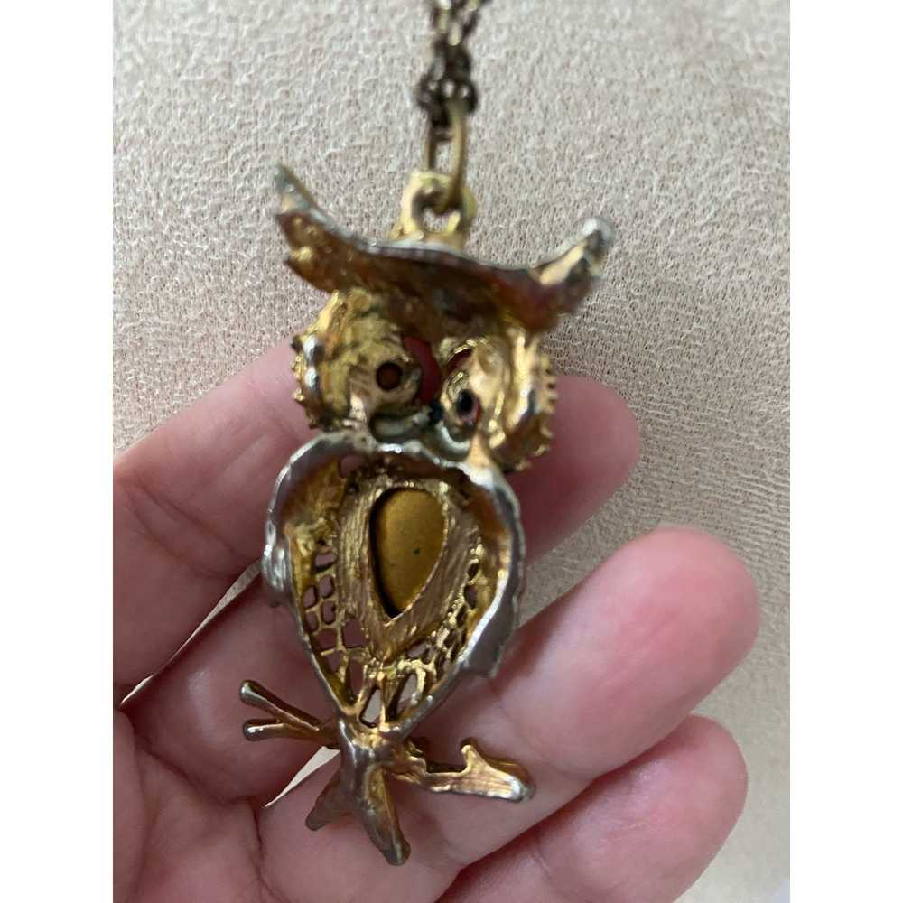 Vintage Vintage owl necklace gold tone - image 3