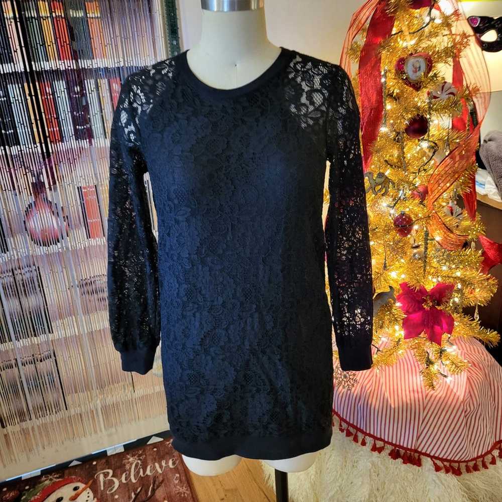 BCBG Black Lace Sweatshirt Dress Tank Under Long … - image 2