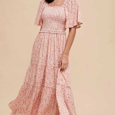 Bobeau Pink ditsy floral smocked tiered maxi Dress