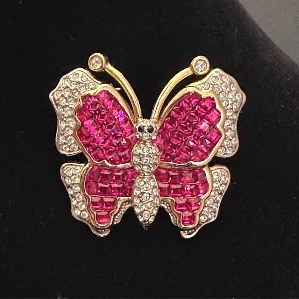 Brand Vintage Butterfly CZ And Pink Swarovski Cry… - image 2