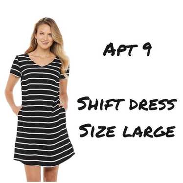 Apt. 9 Black & White Striped Short Sleeve V Neck … - image 1