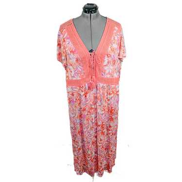 Torrid Orange Floral Maxi Dress Crochet Boho Plus… - image 1