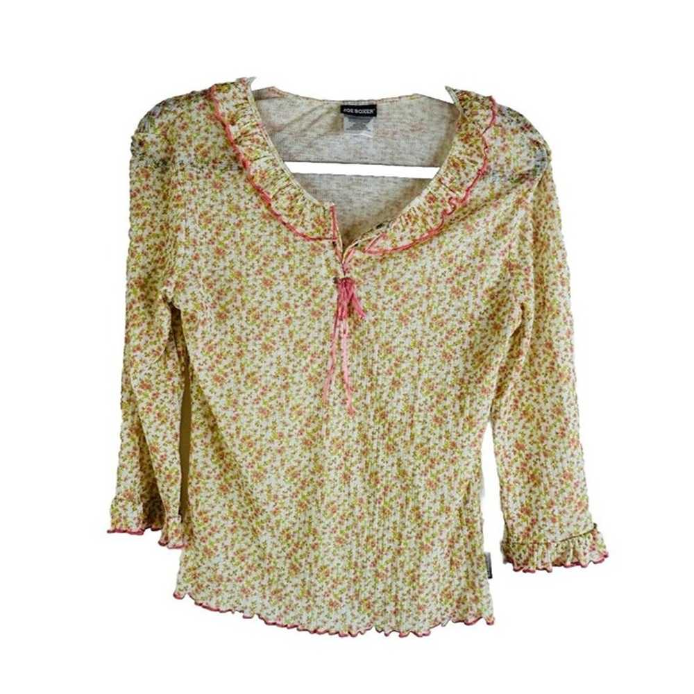 Vintage Y2K Womens Large Micro Floral Frilly Lace… - image 1