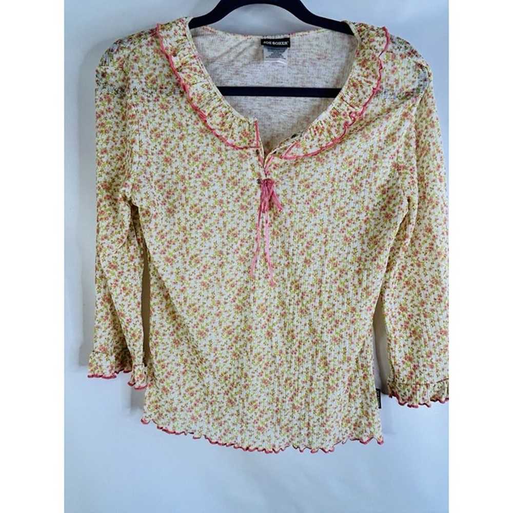 Vintage Y2K Womens Large Micro Floral Frilly Lace… - image 3